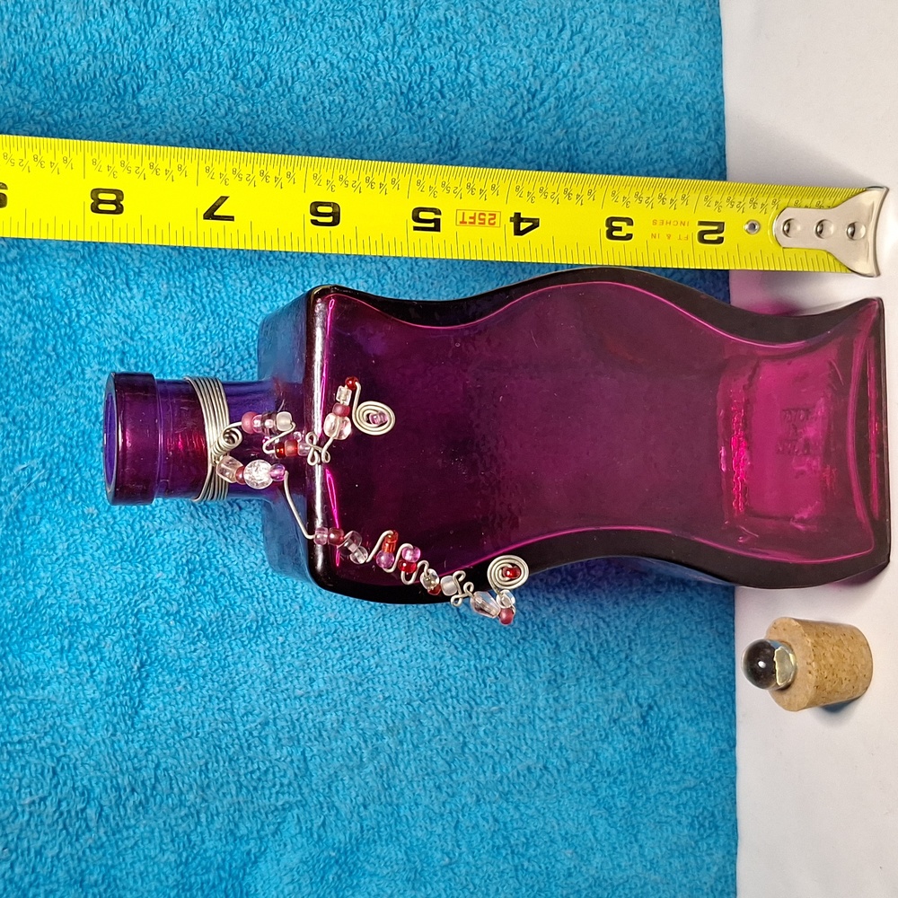 Pink Glass Decorative Bottle, Fushia, Bright Pink, Cute Decor With Beads - Picture 11 of 11